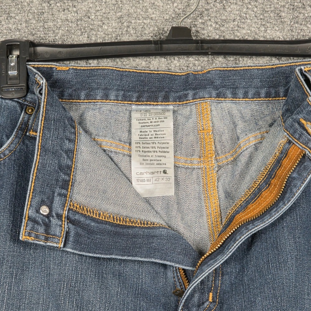 Carhartt Jeans‎ Mens 42x32 Blue Medium Wash Straight Leg Workwear Denim